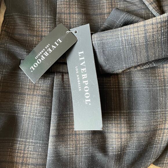 NWT Liverpool Los Angeles Brown Black Plaid Stretch Blazer Jacket Single Button - Picture 7 of 8